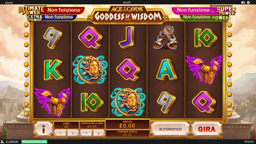 griglia slot Age Of The Gods - Goddess Of Wisdom